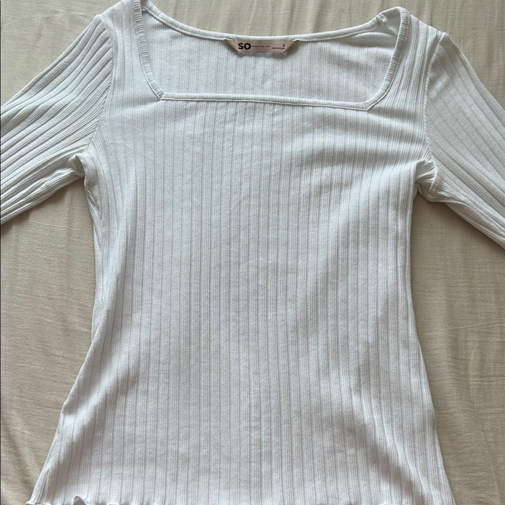 SO Women's Classic White Ribbed Blouse